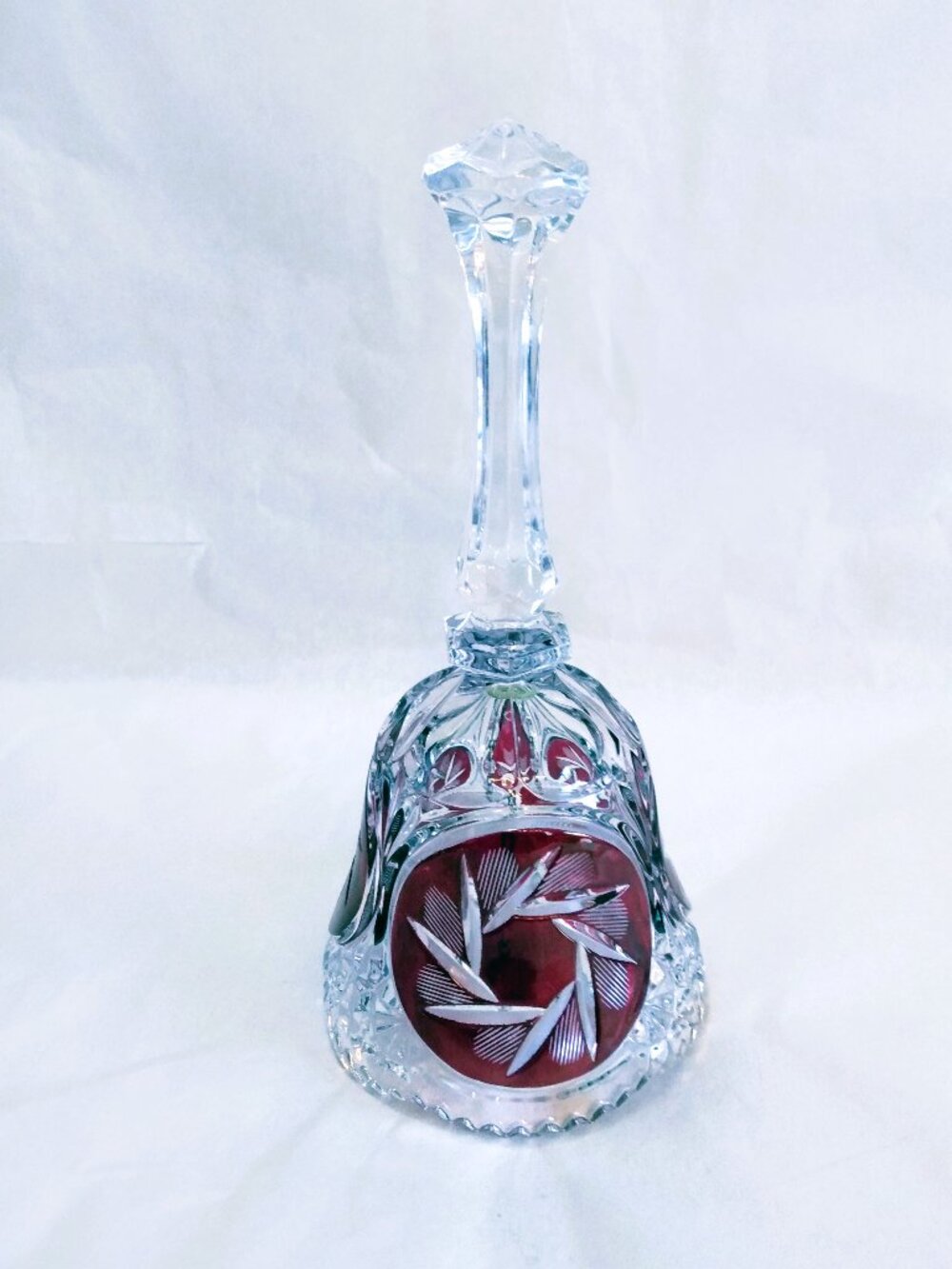 Vintage Clear Crystal Bell-Etched Pinwheel and Fan Motifs-8"